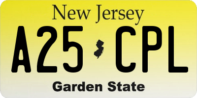 NJ license plate A25CPL