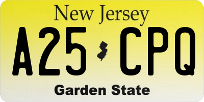 NJ license plate A25CPQ