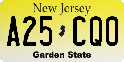 NJ license plate A25CQO