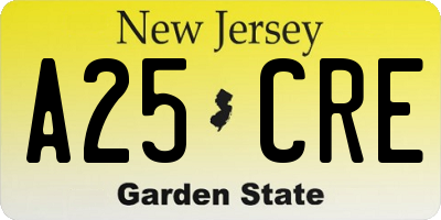 NJ license plate A25CRE