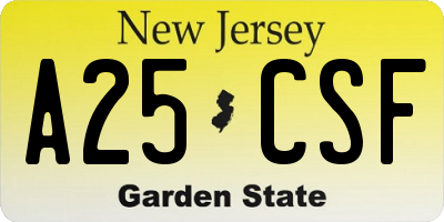 NJ license plate A25CSF