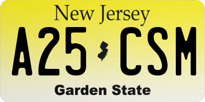 NJ license plate A25CSM