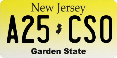 NJ license plate A25CSO
