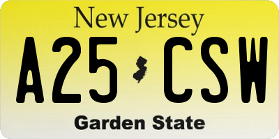 NJ license plate A25CSW