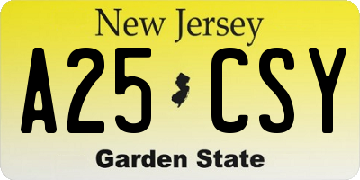 NJ license plate A25CSY