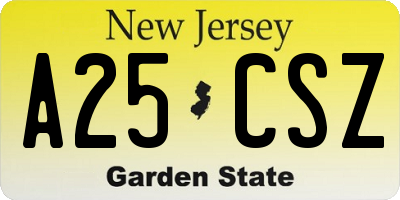 NJ license plate A25CSZ