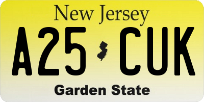 NJ license plate A25CUK