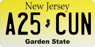 NJ license plate A25CUN