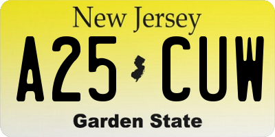 NJ license plate A25CUW