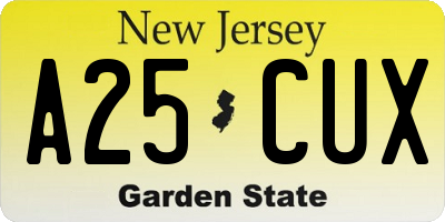 NJ license plate A25CUX