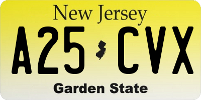 NJ license plate A25CVX