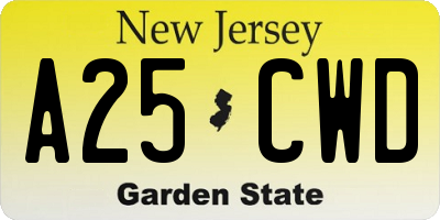 NJ license plate A25CWD