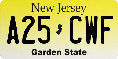 NJ license plate A25CWF