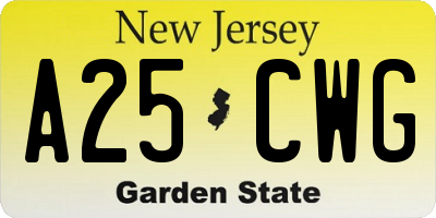 NJ license plate A25CWG