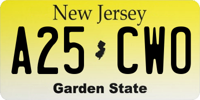 NJ license plate A25CWO