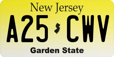 NJ license plate A25CWV