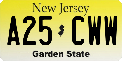 NJ license plate A25CWW