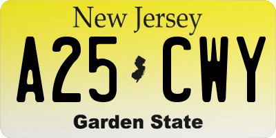 NJ license plate A25CWY