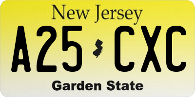 NJ license plate A25CXC