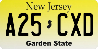 NJ license plate A25CXD