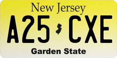 NJ license plate A25CXE