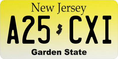 NJ license plate A25CXI