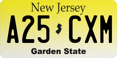 NJ license plate A25CXM