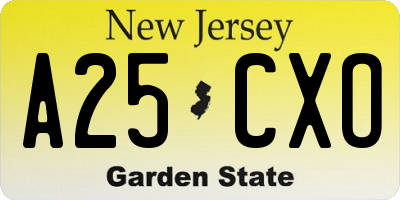 NJ license plate A25CXO