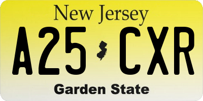 NJ license plate A25CXR