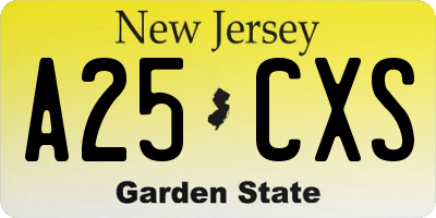 NJ license plate A25CXS