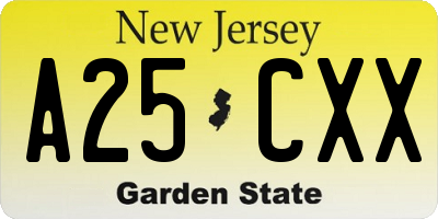 NJ license plate A25CXX
