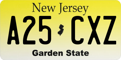 NJ license plate A25CXZ