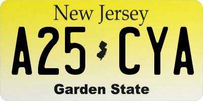 NJ license plate A25CYA