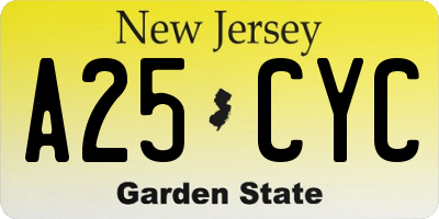 NJ license plate A25CYC