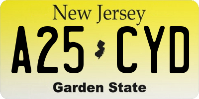 NJ license plate A25CYD