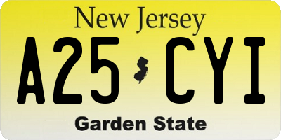 NJ license plate A25CYI