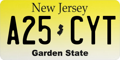NJ license plate A25CYT