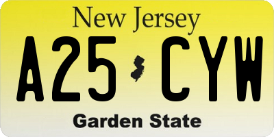 NJ license plate A25CYW