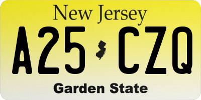 NJ license plate A25CZQ