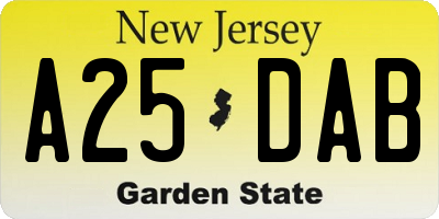 NJ license plate A25DAB