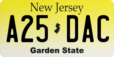 NJ license plate A25DAC