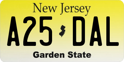 NJ license plate A25DAL