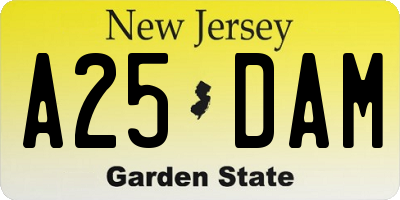 NJ license plate A25DAM