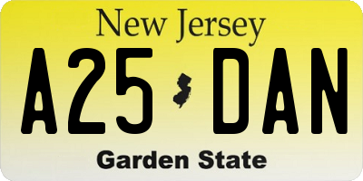 NJ license plate A25DAN