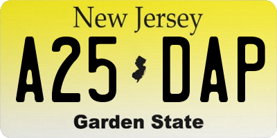 NJ license plate A25DAP