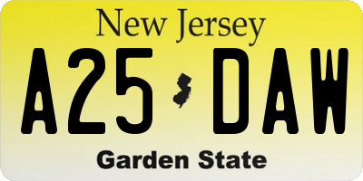 NJ license plate A25DAW