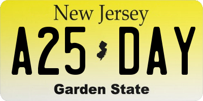 NJ license plate A25DAY