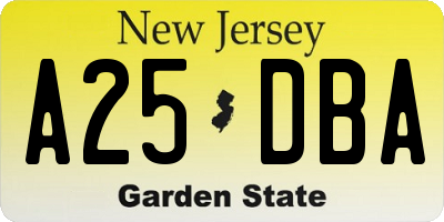 NJ license plate A25DBA
