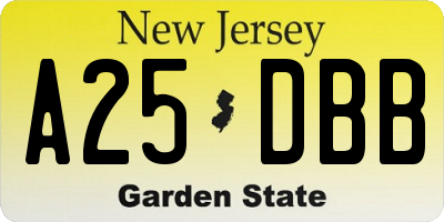 NJ license plate A25DBB