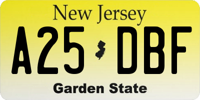NJ license plate A25DBF